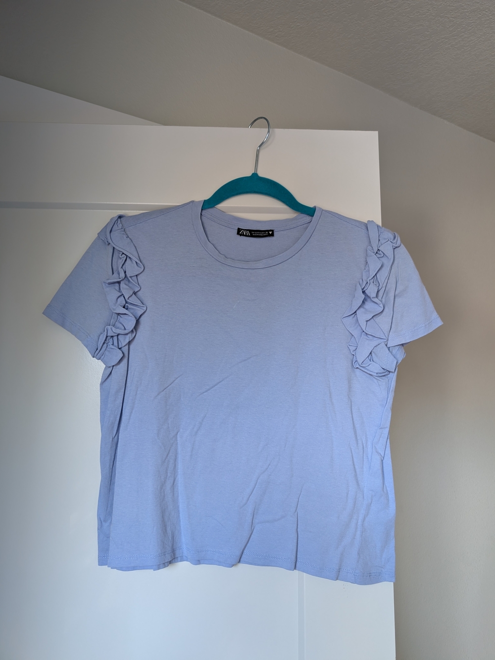 Zara Light Lavender Ruffle Sleeve Short Sleeve Tee